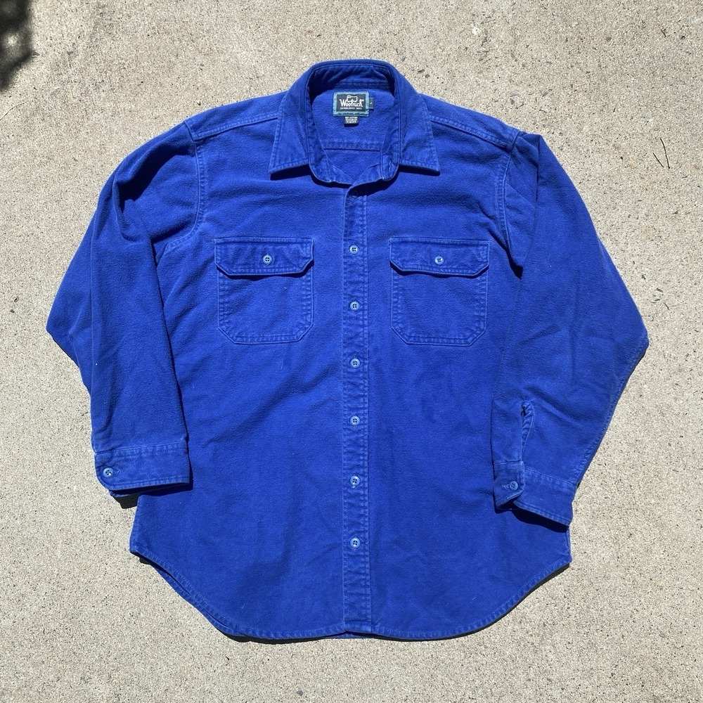 Woolrich Royal Blue Cotton Moleskin Button Down Heavy Chore Shirt Large
